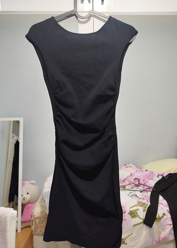 Siyah Süet Yüksek Yakalı Mini Elbise - Görsel 4