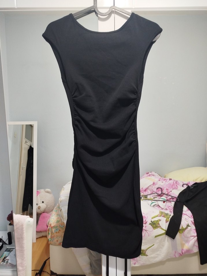 Siyah Süet Yüksek Yakalı Mini Elbise - Görsel 3