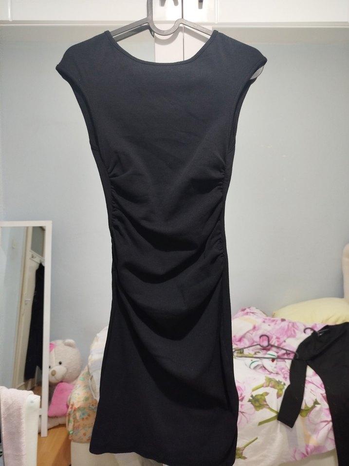 Siyah Süet Yüksek Yakalı Mini Elbise - Görsel 4