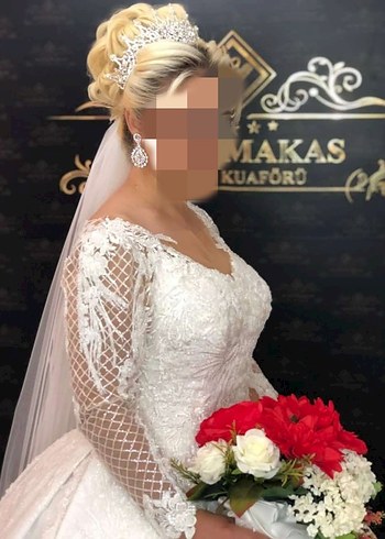 Gelinlik Uzun Kollu Beyaz Prenses Gelinlik