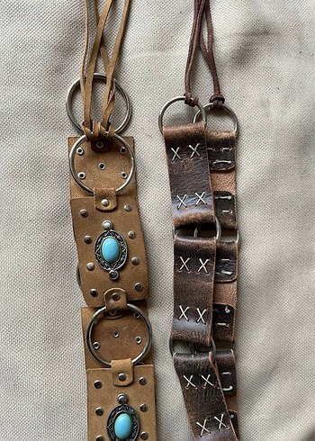 Bohem Tarzı Turkuaz Taşlı Deri Kadın Kemer - Görsel 2