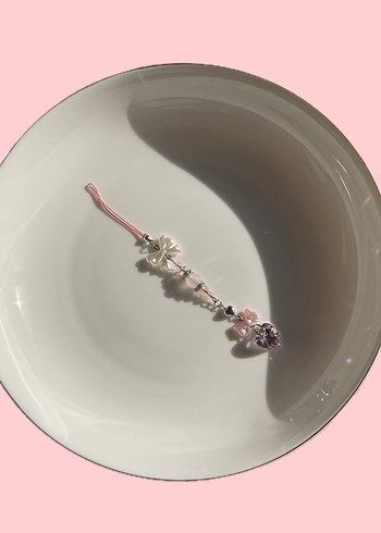 Pembe Boncuklu Çiçek Desenli Kadın Charm - Görsel 3