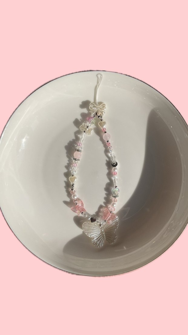 Pembe Boncuklu Bohem Kelebek Charm - Görsel 2