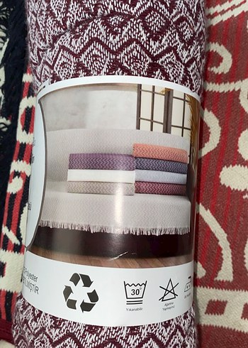 Diğer Bordo Bohem Desenli Hasır Koltuk Örtüsü