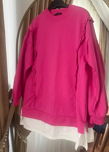 Pembe Fırfırlı Kadın Sweatshirt - Görsel 2