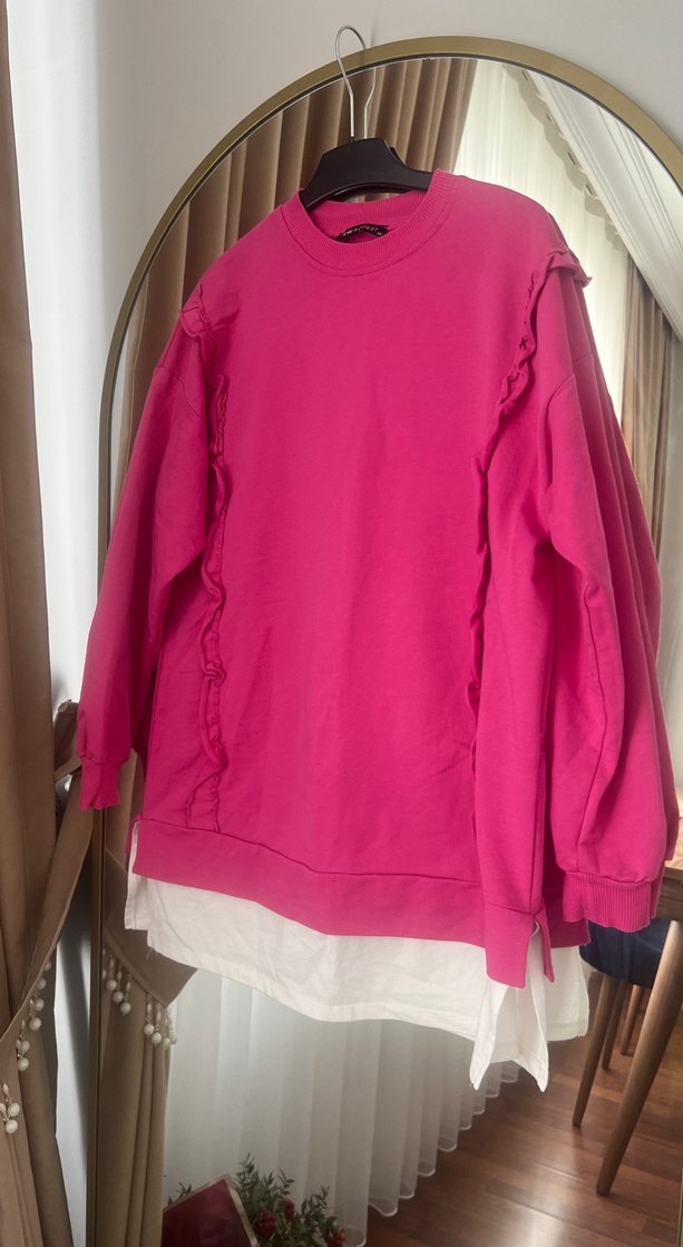 Pembe Fırfırlı Kadın Sweatshirt - Görsel 2