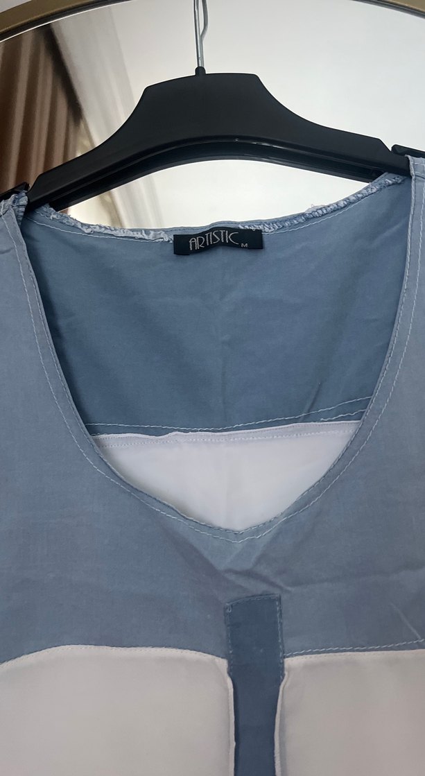 V Yaka Kolsuz şifon Salaş Bluz - Görsel 2