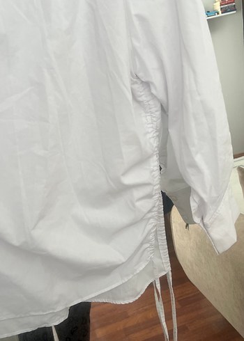 Düğmeli Beyaz Keten Gömlek - Görsel 2