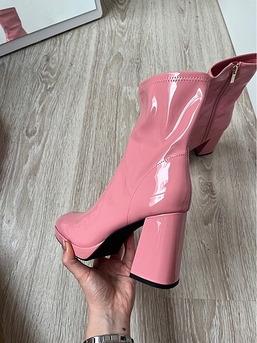 37 Beden pembe Renk bershka pembe streç platform topuklu bot