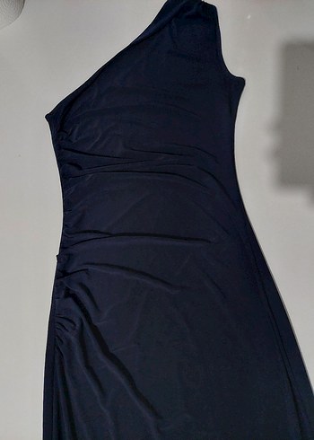 Koyu Lacivert Tek Omuz Midi Elbise - Görsel 2