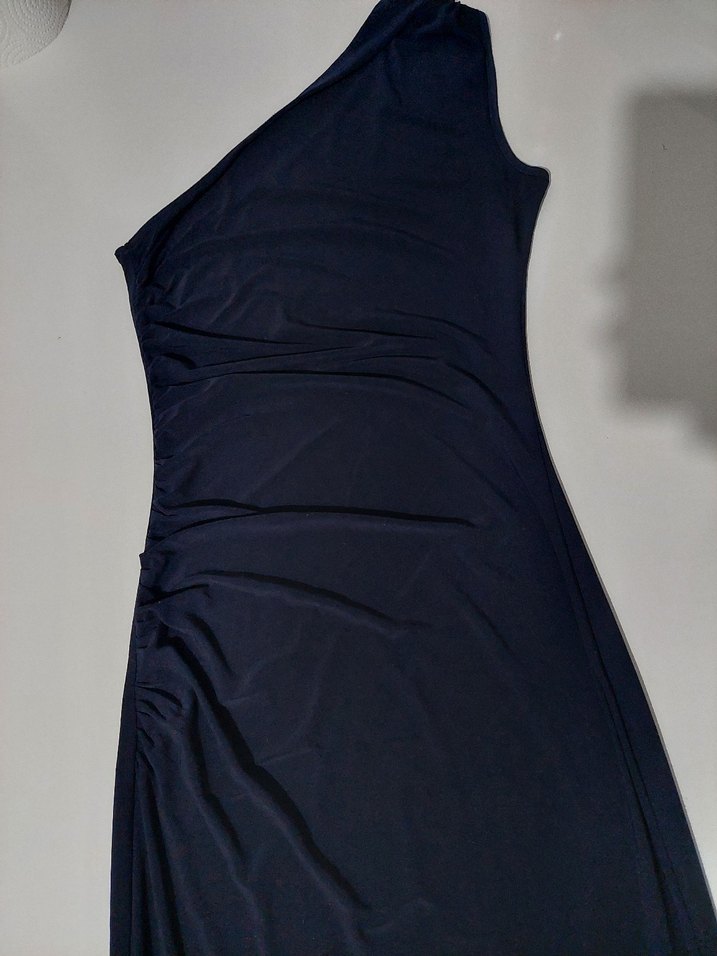 Koyu Lacivert Tek Omuz Midi Elbise - Görsel 2