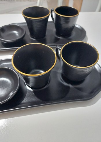 2li Siyah Altın Kenarlı Fincan ve Tabak Seti - Görsel 3