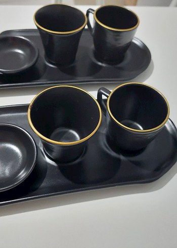 2li Siyah Altın Kenarlı Fincan ve Tabak Seti - Görsel 4