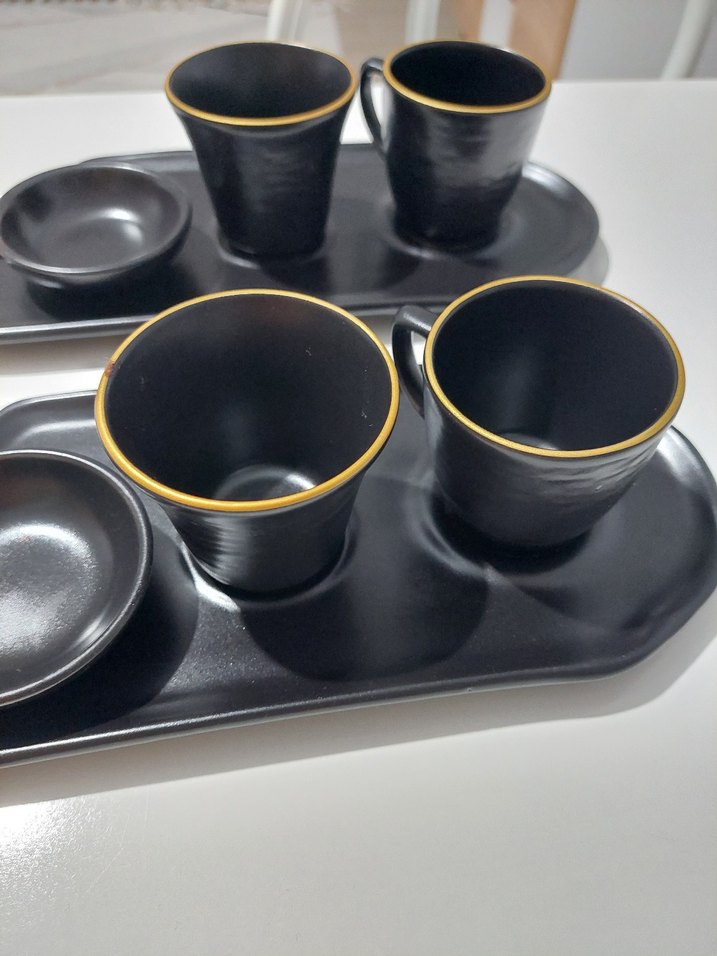 2li Siyah Altın Kenarlı Fincan ve Tabak Seti - Görsel 3