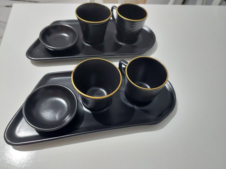 2li Siyah Altın Kenarlı Fincan ve Tabak Seti - Görsel 4