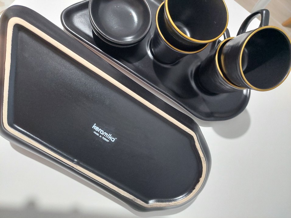 2li Siyah Altın Kenarlı Fincan ve Tabak Seti - Görsel 2