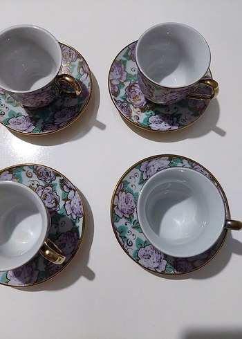 Vintage Mor Çiçek Desenli Porselen Fincan Takımı - Görsel 2