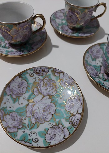 Vintage Mor Çiçek Desenli Porselen Fincan Takımı - Görsel 5