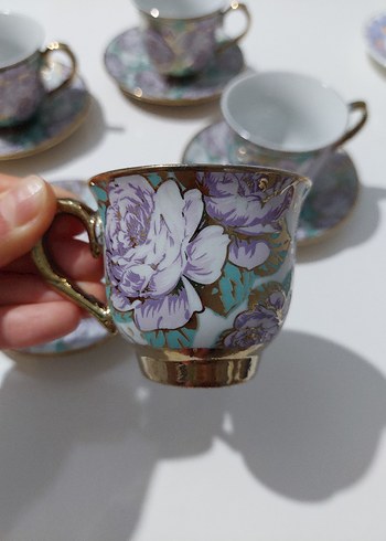 Vintage Mor Çiçek Desenli Porselen Fincan Takımı - Görsel 3