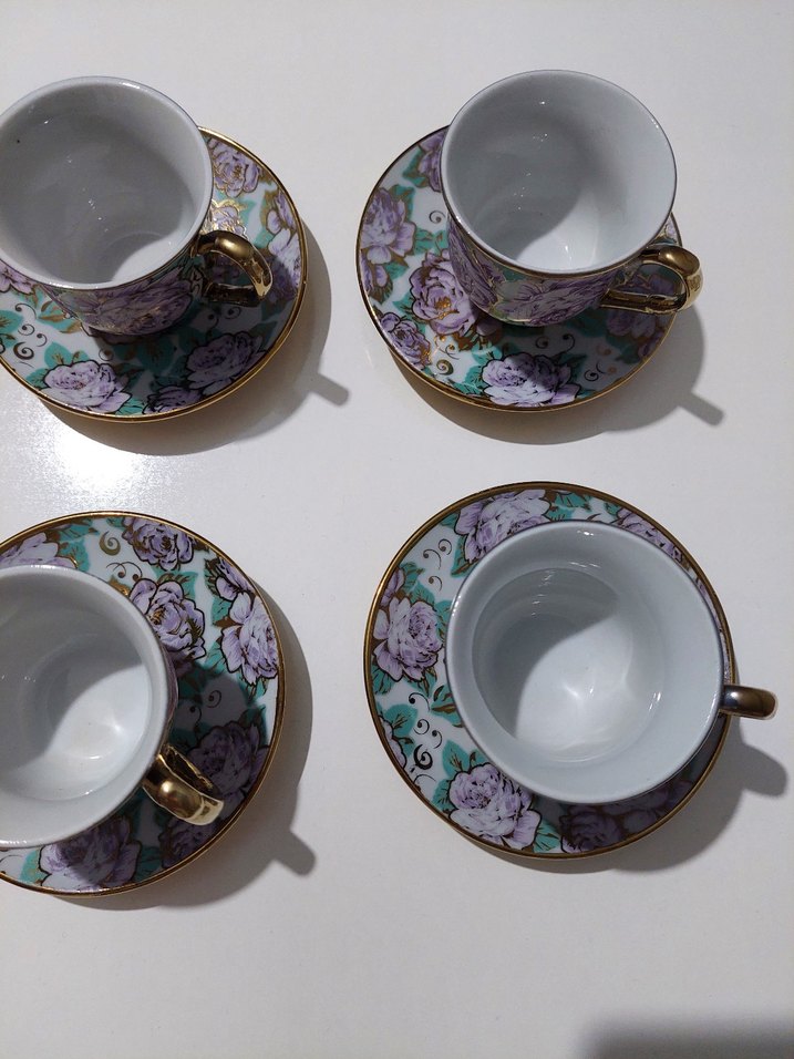 Vintage Mor Çiçek Desenli Porselen Fincan Takımı - Görsel 2