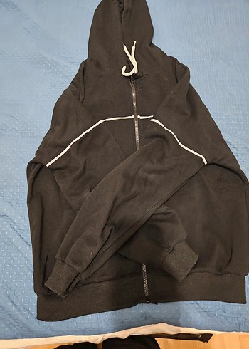 l Beden siyah Renk Kadın Siyah Fermuarlı Sweatshirt