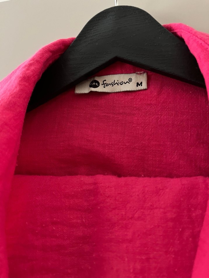 Pembe Keten Kadın Alt-üst takım, Düğmeli, Salaş - Görsel 3