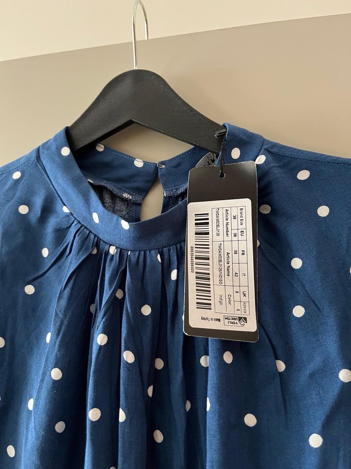 Lacivert Puantiyeli Fırfırlı Elbise - Görsel 4