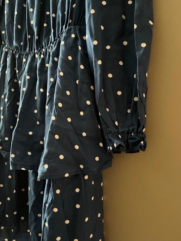 Lacivert Puantiyeli Fırfırlı Elbise - Görsel 5