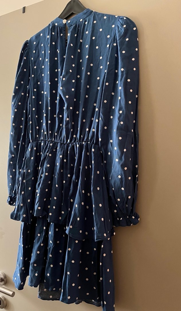 Lacivert Puantiyeli Fırfırlı Elbise - Görsel 2