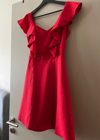 Kırmızı V Yakalı Elbise - Görsel 2