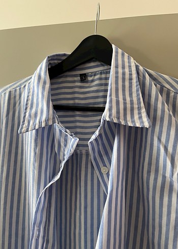 Mavi Çizgili Pamuklu Kadın Gömlek elbise - Görsel 3