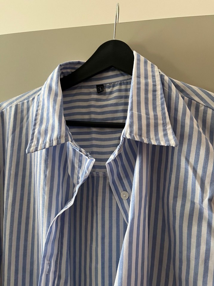 Mavi Çizgili Pamuklu Kadın Gömlek elbise - Görsel 3