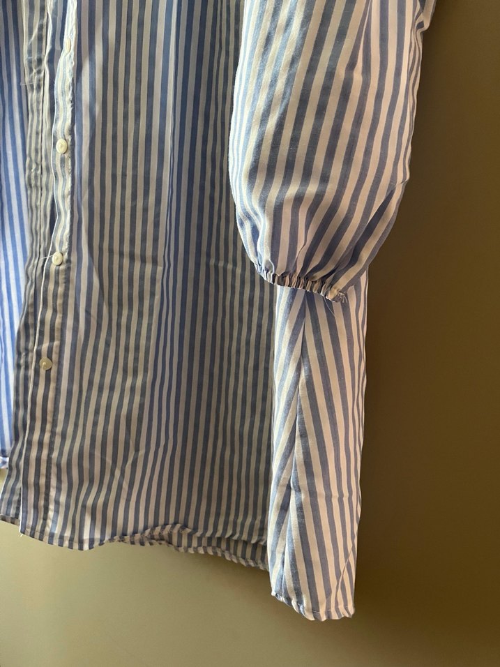 Mavi Çizgili Pamuklu Kadın Gömlek elbise - Görsel 2
