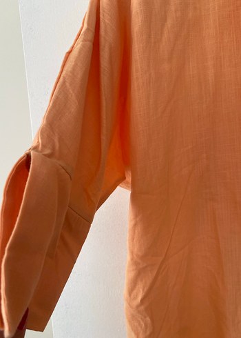 Bej, Keten, Düğmeli Kadın Gömlek - Görsel 3