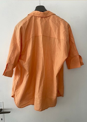 Bej, Keten, Düğmeli Kadın Gömlek - Görsel 4