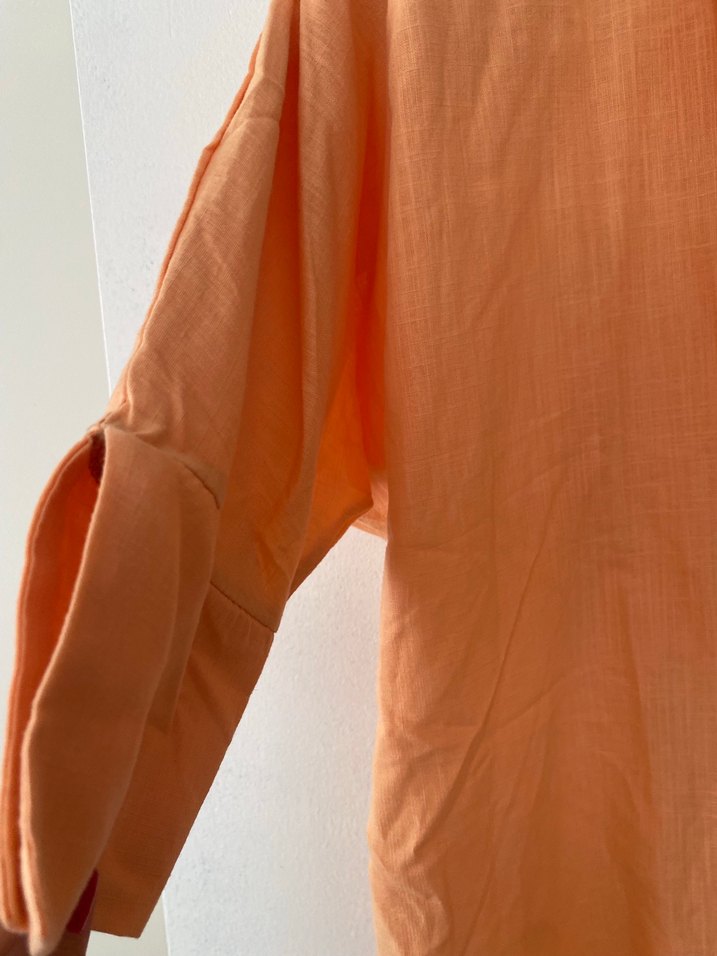 Bej, Keten, Düğmeli Kadın Gömlek - Görsel 3