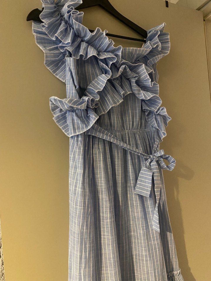 Tuze marka Mavi Çizgili keten Uzun Elbise - Görsel 4