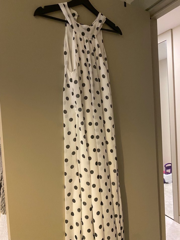 Beyaz Puantiyeli Uzun elbise - Görsel 2