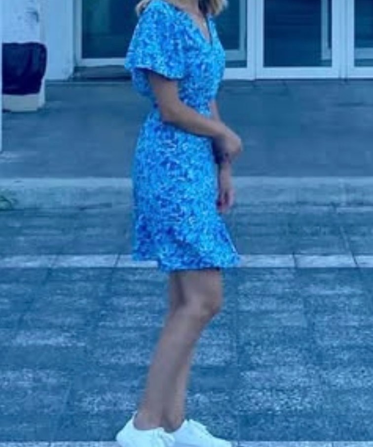 Mavi V Yaka Elbise - Görsel 2