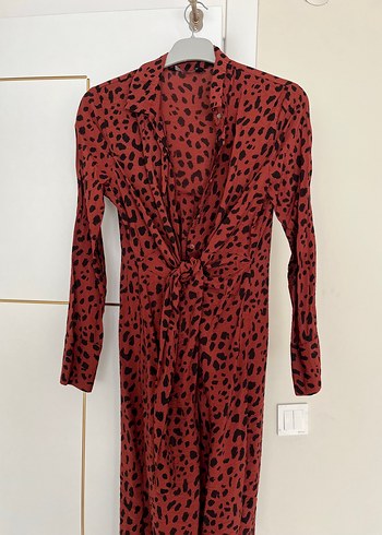 LC Waikiki Kiremit Leoparli Uzun Kollu Elbise