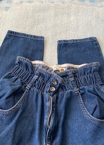Diğer Kadın Mavi Kemerli Bol Kesim Kot Pantolon