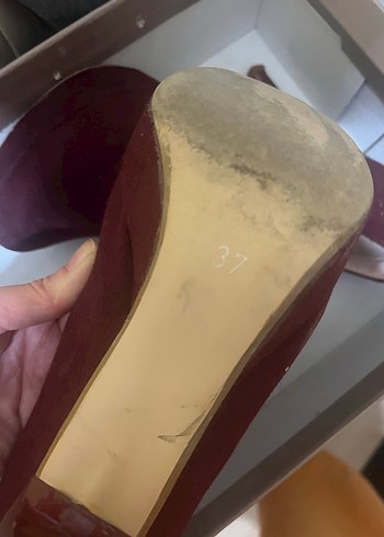 Bordo Süet İnce Topuklu Platform Tabanlı Kadın Stiletto - Görsel 2