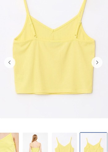 LC Waikiki Sarı V Yaka İnce Askılı Kadın crop bluz