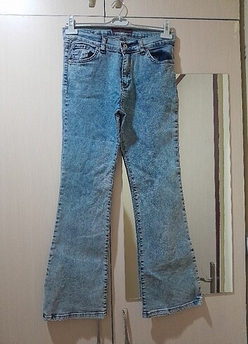 Diğer Mavi kot İspanyol paça pantalon