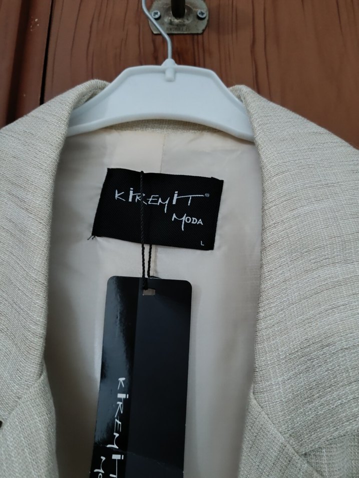 Kadın Bej Düğmeli Keten Blazer - Görsel 4