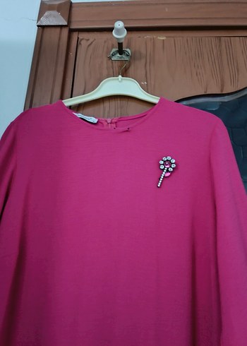 Piliseli Uzun Kollu Pembe Kadın Elbise - Görsel 2