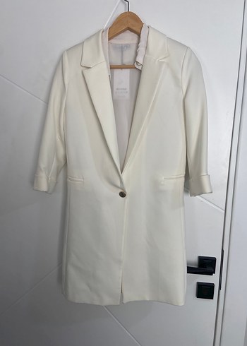 Zara Ekru Uzun Blazer Ceket