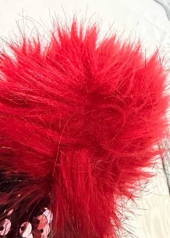 Bordo Kürklü Payetli Kadın Bere - Görsel 3