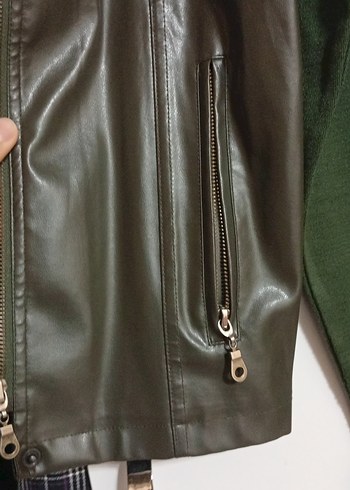 Yeşil Deri Biker Ceket - Görsel 4