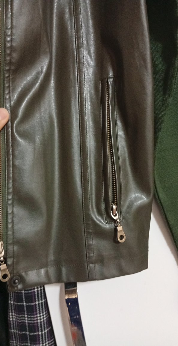 Yeşil Deri Biker Ceket - Görsel 4